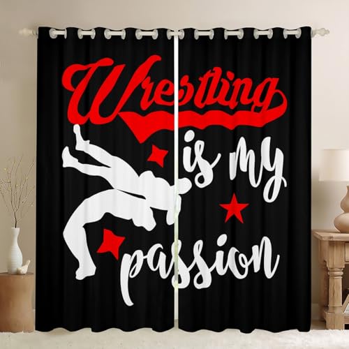 Feelyou Wrestle Curtains for Bedroom Living Room Kids Sports Theme Blackout Drapes Women Men Wrestle Decor Sports Darken Curtains Window Treatments Decor (2 Panels, 38 x 54 Inch)
