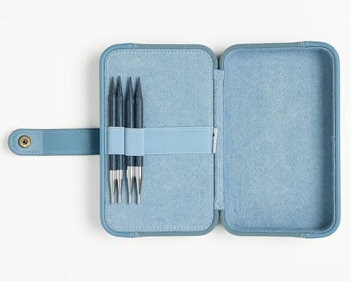 Image of Knit Picks x dellaQ Blue Interchangeable Knitting Needles with Dusty Blue Buddy Case (Dusty Blue and Regular Blue Needles)