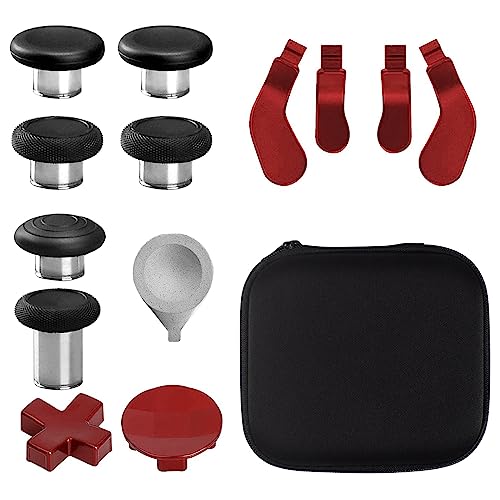 Image of 14 in 1 Metal Thumbsticks for Xbox One Elite Series 2, Elite Series 2 Controller Accessory Parts, Gaming Accessory Replacement, Metal Mod 6 Swap Joystick, 4 Paddles, 2 D-Pads, 1 Tool (Red)