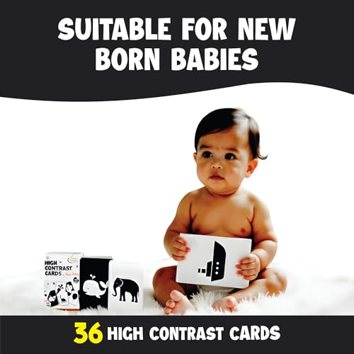 Image of High Contrast Baby Flash Cards, 36 Black and White Visual Stimulation Cards, for Newborns 0-12 Months, Tummy Time Development, Early Learning