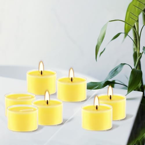 Image of 50 Pack Clear Tea Lights Candles Bulk, Summer Citronella Candle Outdoor and Indoor, for Birthday Emergency Home Garden(8 Hour, Yellow)