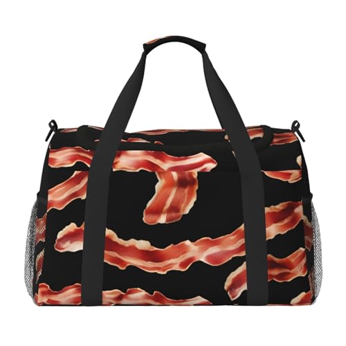 Bacon Pattern Print Foldable Carry On Tote Large Capacity Hand Carry Bag for Airplane Weekend Getaways