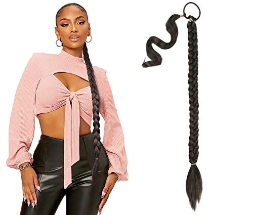 Braided Ponytail Extension 28Inch With Straight Hair Tie Sleek Wrap Around Ponytail Hair Extensions Natural Soft Synthetic Hairpieces For Black Women Daily Wear (28Inch, Black Chocolate Brown) #TOP4