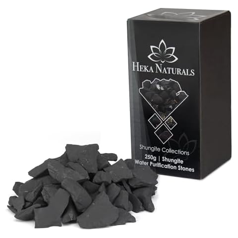 Heka Naturals Shungite Water Chips | 250g - Water Filter Crystals for Drinking Water, Ideal for Water Purification, Healing Crystals, Home Decor, Great for Use As a Water Filter with Your Camping Gear Cover