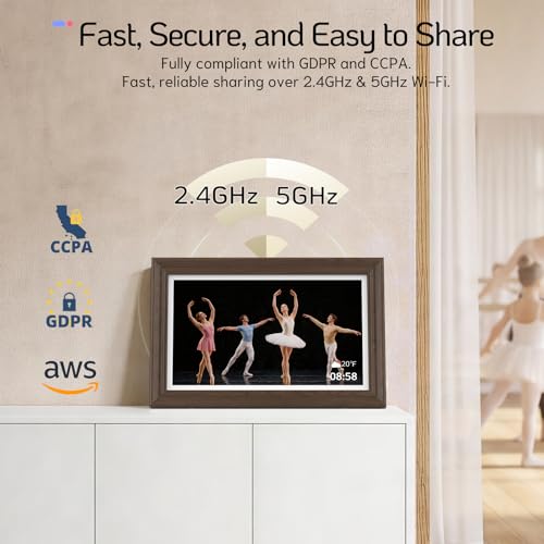 Image of NexFoto Touchscreen Digital Picture Frame 15.6'', FHD WiFi Digital Photo Frame, Wood Electronic Frame 64GB, Add Pics from Google Photos, Share Videos via APP /USB, for Mom /Grandparents /Birthday, Walnut