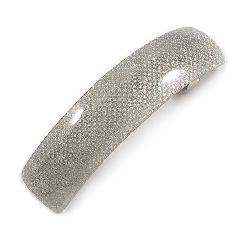 Pasador cuadrado de acrílico gris plateado de 90 mm largo con purpurina para cabello mujer