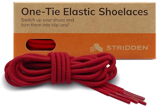 STRIDDEN 1 Pair One-Tie Elastic Round Shoelaces for Sneakers Boots, Eco-Positive Stretch Lace Turns Shoes Into Slip-Ons/NoTie, Dusk Red/36in