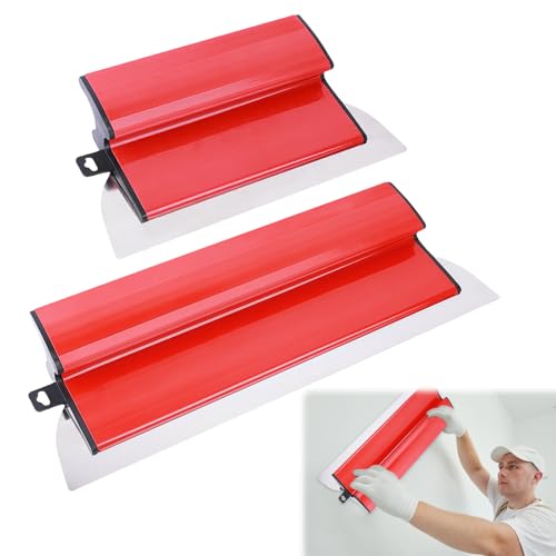 GAESHOW Kit de espátulas profesionales para alisar, espátulas para estuco con mango en forma de Z, con hoja de acero inoxidable de 0,35 mm, para enyesar paredes y techos, rojo (25 cm + 40 cm)