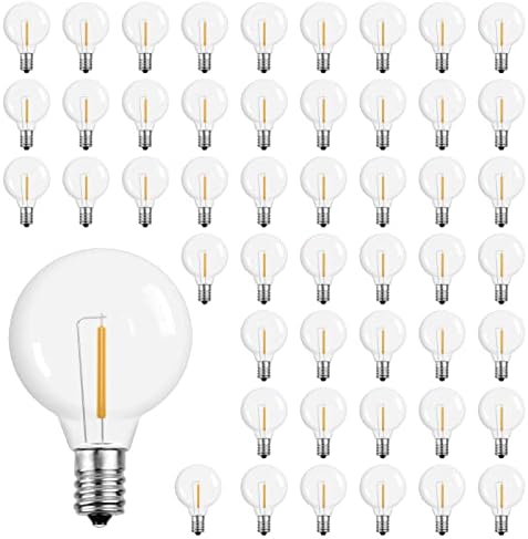 ECOVANIA G40 LED String Light Bulbs,1.57 Inch Plastic LED Globe Patio Bulbs for Outdoor String Lights, E12 Candelabra Socket Base,1 Watt Equvalent to 5Watt Incandescent Bulbs,Warm White, 50Pack