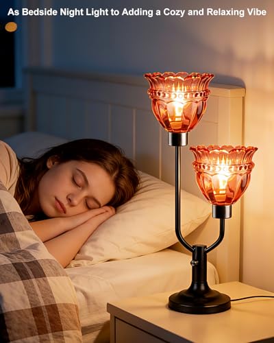 Image of Lightdot Mid Century Modern Table Lamp Dimmable Red Glass Vintage Lamp Gift