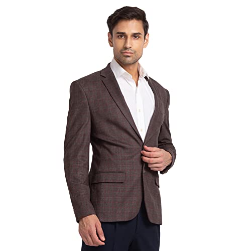 Image of Park Avenue Men's Active Fit Terelyne Spandex Blend Notch Lapel Checks Pattern Full Sleeve Grey Formal Blazer