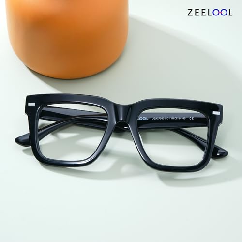 Image of Zeelool Square Glasses Frames for Men Fashion Black Fake Eyeglasses With Clear Lens Vintage Acetate Full Eyewear Glasses Redina JGA270431-01