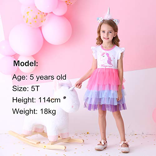 Image of DXTON Toddler Girls Summer Dresses Short Sleeve Tutu Dress for 2-8 Years Girls