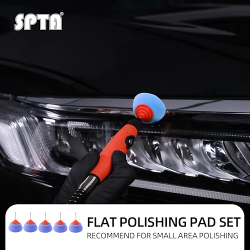 Image of SPTA Blue Medium Cut Mini Drum Polishing Pad Sets with 1 /8 inch Shank,5Pcs Orange Flexible Shaft Drum Detailing Polishing Pad Set for Small Area for Flexible Shaft & Drill Attachment-PT193-5