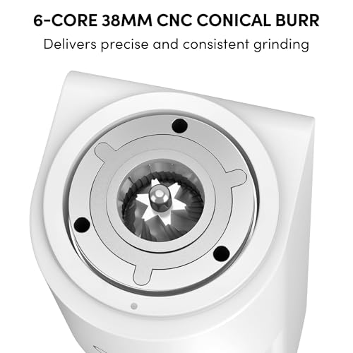 Image of Single Dose Coffee Grinder,Wirsh Geimori GU38 Coffee Grinder with 38mm 6-Core Stainless Steel Conical Burr, 0.01mm Stepless Adjustment, Low Retention Espresso Grinder with Magnetic Dosing Cup,White