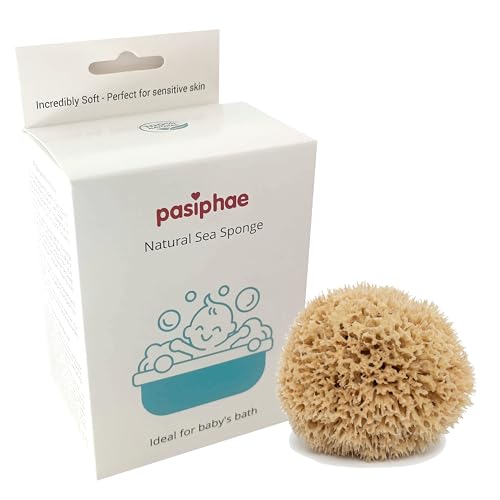 Pasiphae Éponge de mer pour bébé, gant de toilette doux pour le bain des bébés et des nouveau-nés – 100 % naturel, nid d'abeille, bio – Cadeaux de...
