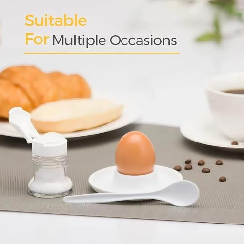 SHSHbuy Eierbecher Set,6 Stück Eierbecher Lustig,Weiss Kunststoff Eierständer mit Ablage,Egg Cups,Runde Eierbecher für Kinder,Frühstück Eierhalter Hart und Weichgekochten Eiern – Bild 6
