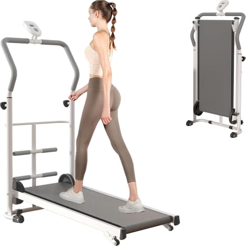 Image of Portable Folding Walking Pad Treadmill with Incline & Handle Bar - Compact Manual Running Machine for Home, Small Spaces, Kids, Adults & Seniors