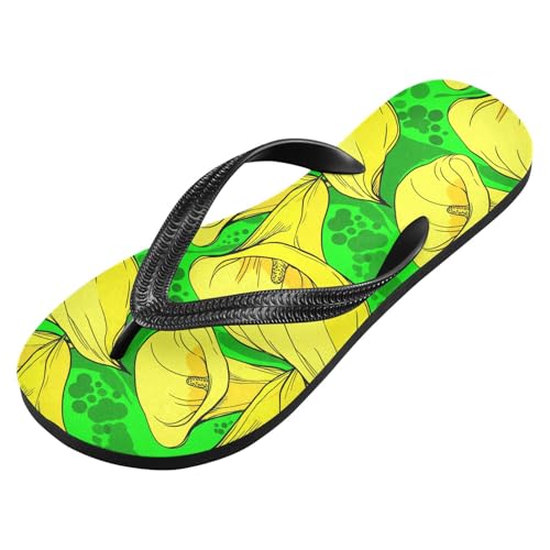 Flowers Green Yellow Flip Flops for Beach Thong Sandals Anti-slip Lightweight Beach Shoes for Summer Travel Swim2