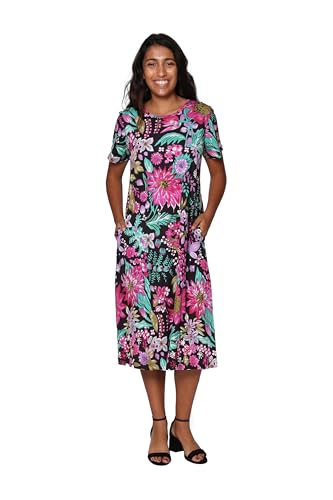 Image of LA CERA Women's Cotton Sun Dresses A-Line with Scoop Neck, Short Sleeves, Side Pockets, Floral Patterns, Machine Wash