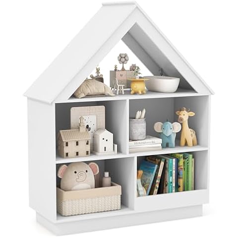 COSTWAY Kids House-Shaped Bookshelf and Toy Storage Cover