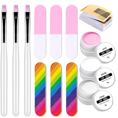 Gel de extensión de uñas - Set de manicura de 3 colores, de curado LED incluida | Papeles para uñas y gel de extensión | Para mujeres, madres, novias, profesionales, hogar, salón, St.