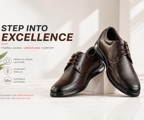 Image of Kraasa Men's Formal Lace-Up Shoes | Vegan Leather Upper | Airmix Sole | High Cushioning | Lightweight & Comfortable Office Dress Shoes