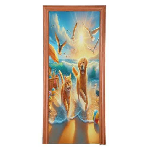 FLildon Animals at Beach Door Cover Decoration, Party Accessory Porch Decor for Festive Ornament Room Door Covers 35 x 79 Inch