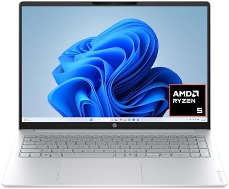 HP OmniBook 3 16 inch Laptop PC, 2K Touchscreen, AMD Ryzen 5 40, 8 GB RAM, 512 GB SSD, AMD Radeon 610M GPU, Windows 11 Home, Glacier Silver, 16-by0499nr