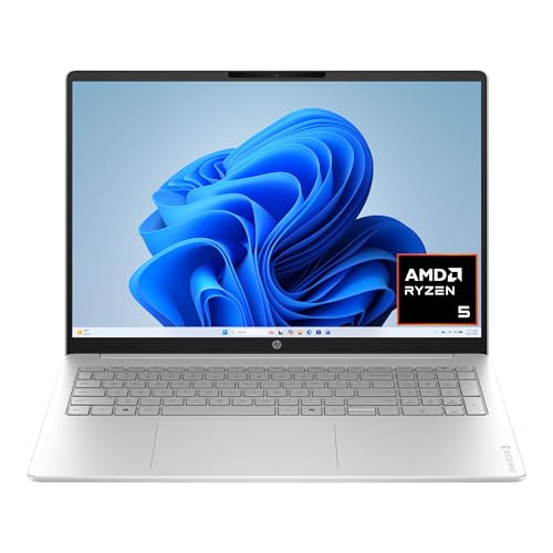 HP OmniBook 3 16 inch Laptop PC, 2K Touchscreen, AMD Ryzen 5 40, 8 GB RAM, 512 GB SSD, AMD Radeon 610M GPU, Windows 11 Home, Glacier Silver, 16-by0499nr