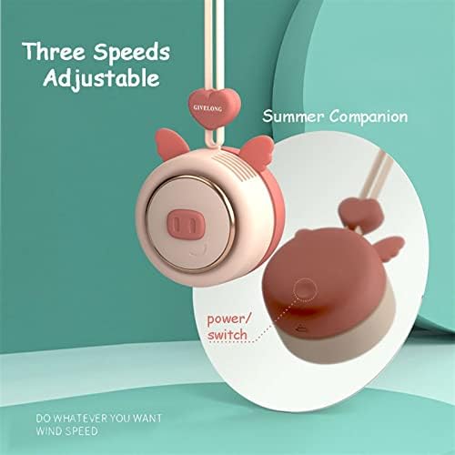 portable Handheld Fan Portable Fan portable Neck Hanging Fan with Adjustable Lanyard Rope USB Charging Rechargeable Hands Free 3 Speeds Personal Fan Small Personal Portable Fan Fans (Color (F)