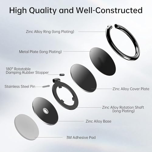Image of Mizi Cell Phone Ring Holder Finger Grip Stand - 360 Rotation Metal Kickstand for Magnetic Car Mount, for All Smartphones & Tablets -Black