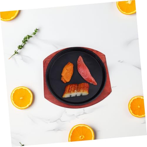 Zerodeko Cast Iron Grill Plate Non-Stick Sizzling Platter 21cm Round Pan with Wooden Steak Board for Home BBQ Cooking Induction Compatible - Image 6
