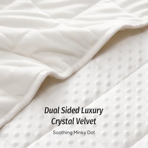 Image of Wemore Minky Dot Weighted Blanket for Adults Queen Size 12 lbs, Soft Cozy Heavy Blanket for Bed and Couch, Breathable Blanket for All-Season with Glass Beads, White 60 x 80 inches