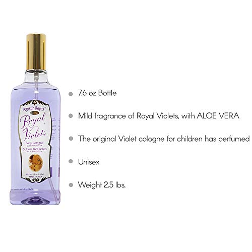 Image of Royal Violets Baby Cologne. Clean, Mild and Long Lasting Fragrance. With Aloe Vera. 7.6 Fl Oz / 225 ml. Pack of 3