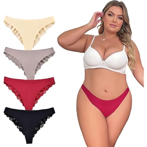 Meshal Sexy Flowers Lace Bikini Panties for Women Breathable Plus Size Seamless Underwear 4Pack 2XL Cover