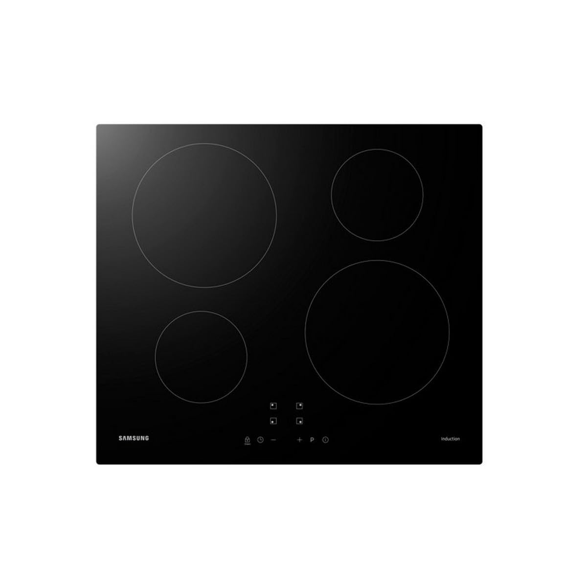 Samsung NZ64M3NM1BB Autarkes Induktionskochfeld, 60 cm große Herdplatte aus Glaskeramik, Rahmenlos, 4 Kochzonen mit Touch Steuerung, 9 Leistungsstufen, 4 Booster, Kindersicherung, Schwarz