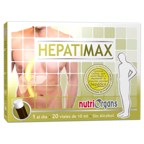 Hepatimax para Limpieza del Hígado - Detox Hígado con Alcachofa, Cardo Mariano, Rabano Negro, Desmodio, Boldo y Cúrcuma - Reforzado con Colina para Desintoxicar, Limpiar y Depurar - 20 Viales Tongil