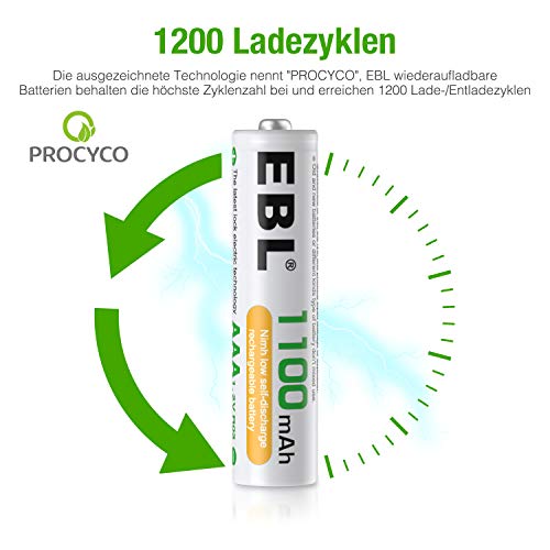 EBL AAA oplaadbare batterijen 1100mAh 16 stuks Ni-Mh batterij, hoge capaciteit en lange levensduur - Afbeelding 4