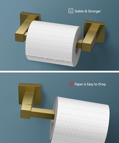 Image of FORIOUS Toilet Paper Holder Wall Mount, Stainless Steel Rustproof Double Post Pivoting Tissue Roll Holder for Bathroom, Commercial Toilet Paper Dispenser (Brushed Gold, Square)