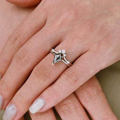 Black Rutilated Quartz Ring Set S925 10K 14K 18K Gold Salt and Pepper Diamond Engagement Rings for Women with Moissanite Unique Wedding Bridal Set Promise Rings for Her Free Engraving2