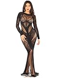 Leg Avenue Damen Lace Body Con Gown with Heart Net Detail Dessous-Set, Schwarz, Einheitsgröße