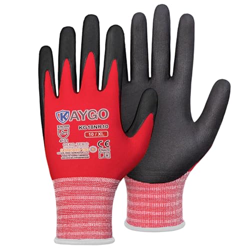 KAYGO Safety Work Gloves, MicroFoam Nitrile Coated, Men Women,KG18N