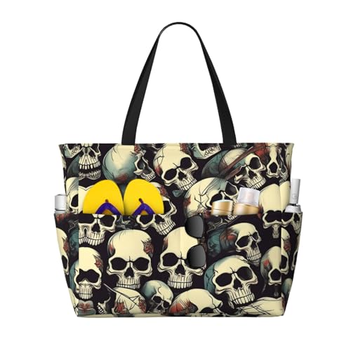 Sac fourre-tout imperméable imprimé squelette, grand sac de voyage noir résistant à l'eau