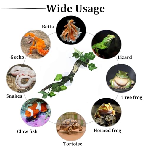 Image of PINVNBY Reptile Corner Branch Resin Climb Tree Branch Decor with Leaves Terrarium Plant Decoration with Suction Cup Gecko Plant Ornament for Amphibian Lizard Snake Climbing (1 Pcs)