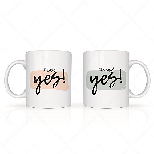 I Said And She Said Yes Mug Set-11 Ounce White Ceramic Mug, Couples Gift For Wedding Anniversary Bridal Shower Engagement, Coffee Mugs For Him Her, Fiance Mug Gift, Gift For Just Engaged #TOP28