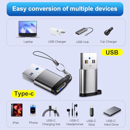 USB C Female to USB Male Adapter 3 Pack, OTG Converter, Type C to USB A Charger Cable Converter Compatible for Apple Watch iPhone 16 15 14 13 AirPods 3 MacBook Samsung S24 Nintendo Switch Car - Image 4