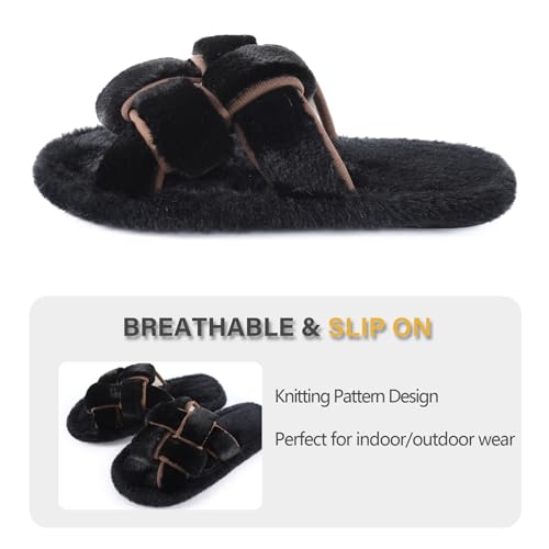 Image of Fur Story Women's Furry Slippers Open Toe Fuzzy Slippers Memory Foam Fluffy House Sandal