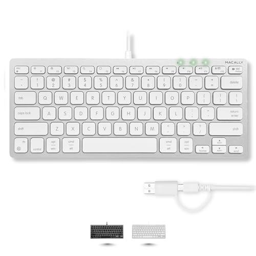 Macally USB C Wired Keyboard for Mac (USB C + USB A...