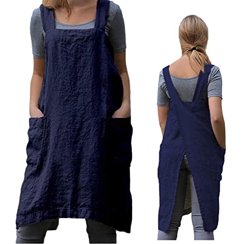 ZQFFB Pinafore Cross Back Apron for Women with Pockets